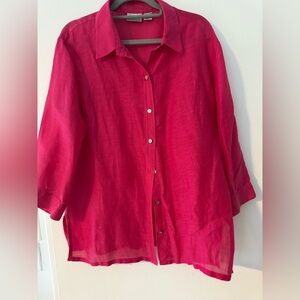 Chico's Fuchsia silk and linen Button-Down Shirt